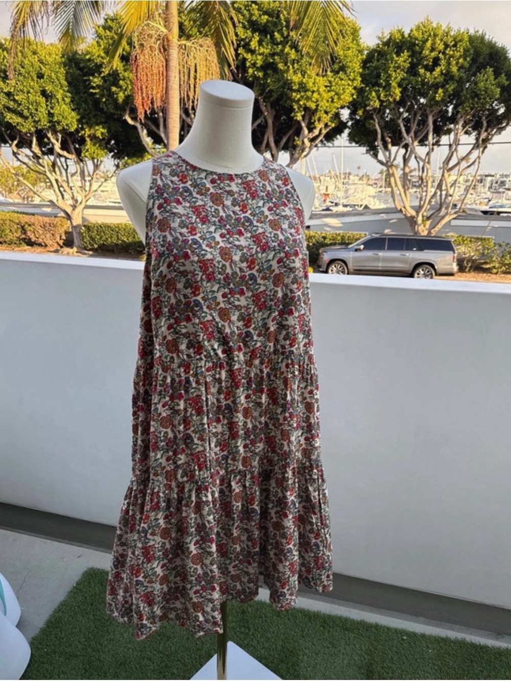 NATURAL LIFE Red & Cream Floral Tiered Mini Dress